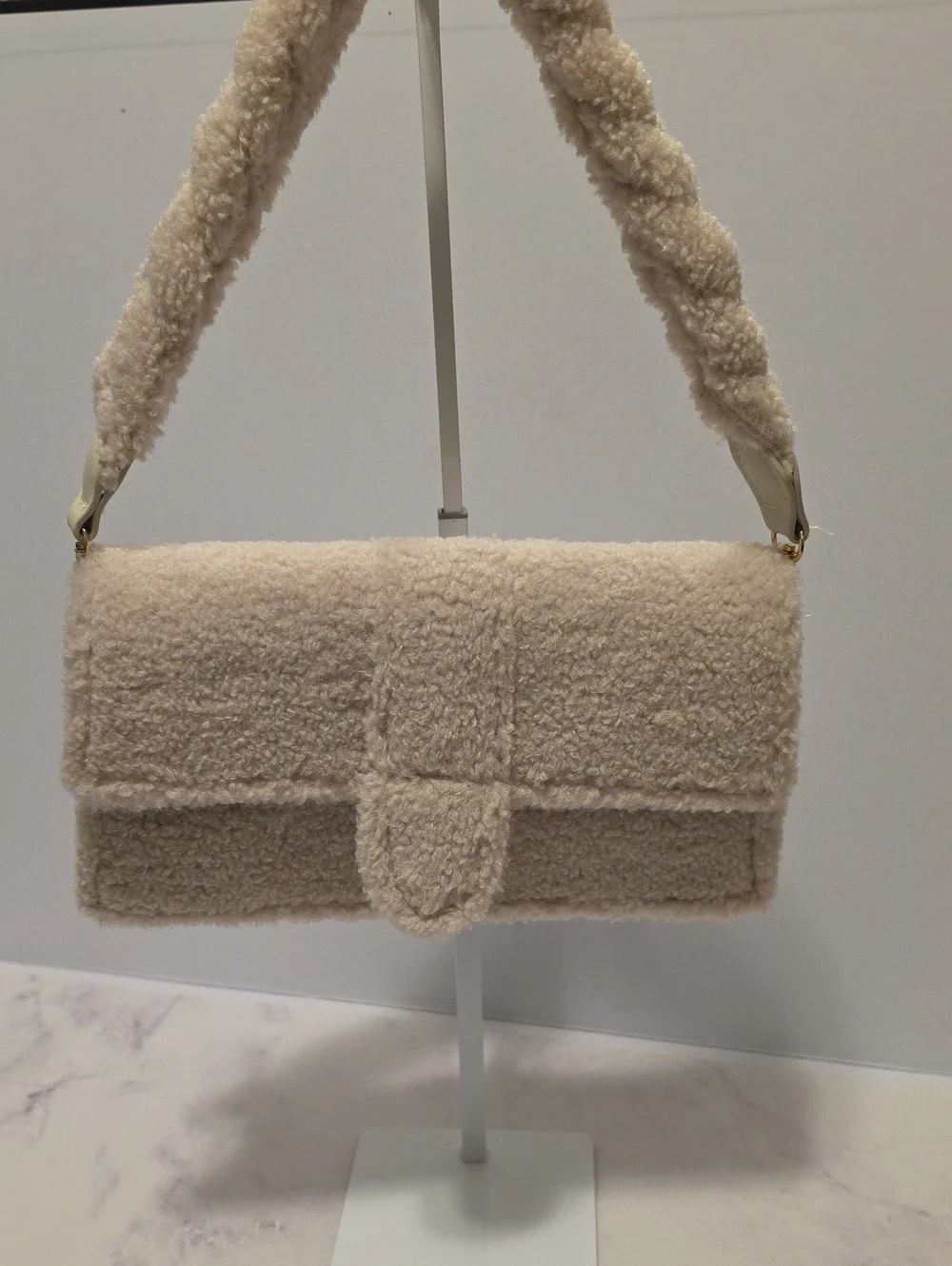 Moda Luxe Plush Shearling Shoulder Bag in Cream